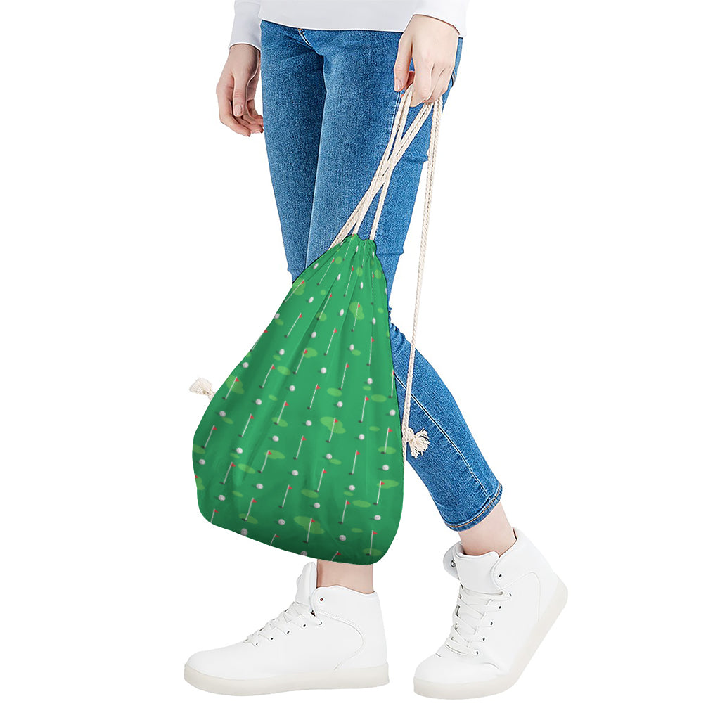 Golf Course Pattern Print Drawstring Bag