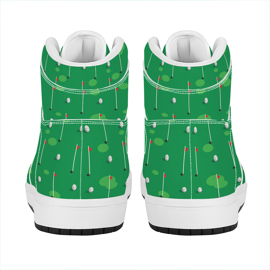 Golf Course Pattern Print High Top Leather Sneakers