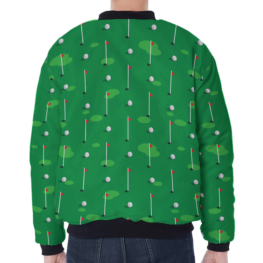 Golf Course Pattern Print Zip Sleeve Bomber Jacket