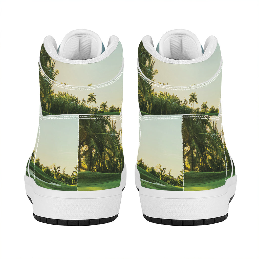 Golf Course Print High Top Leather Sneakers