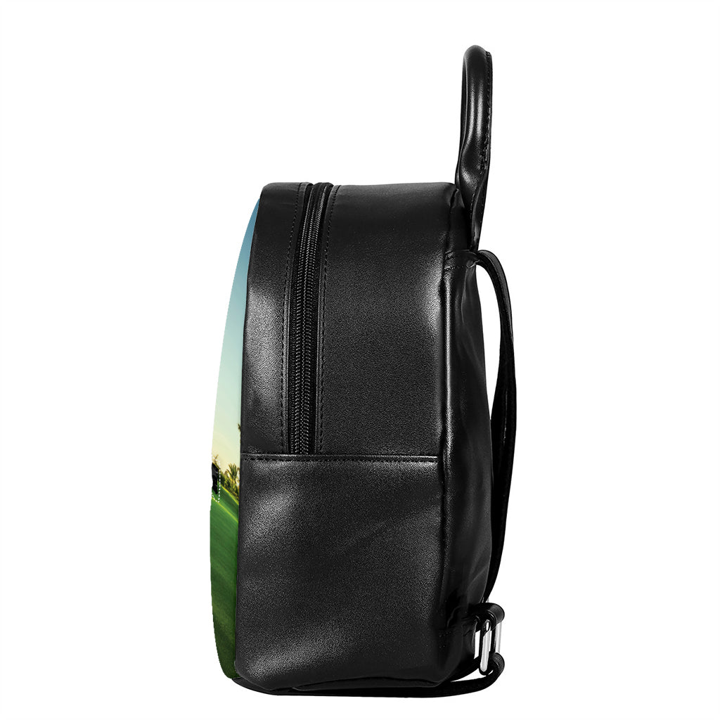 Golf Course Print Leather Backpack