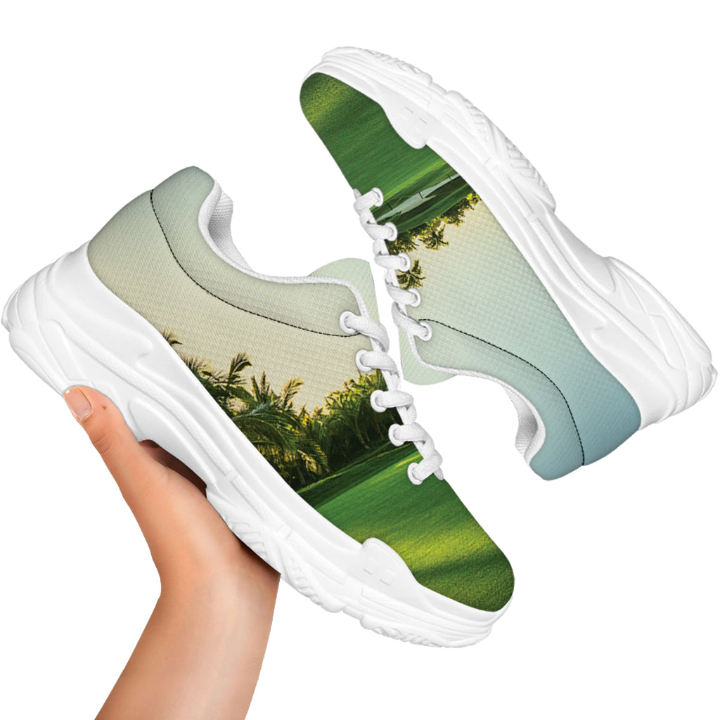 Golf Course Print White Chunky Shoes