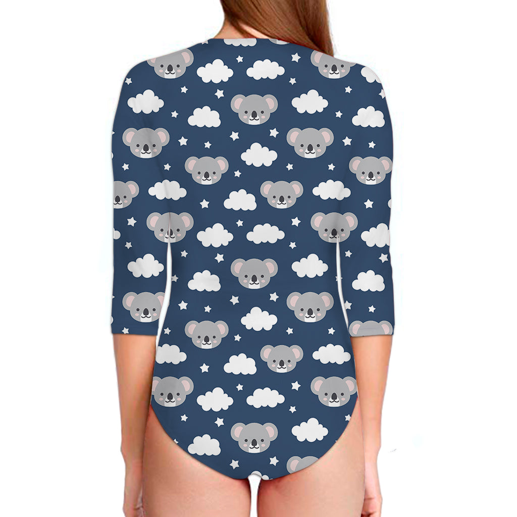 Good Night Koala Pattern Print Long Sleeve Swimsuit