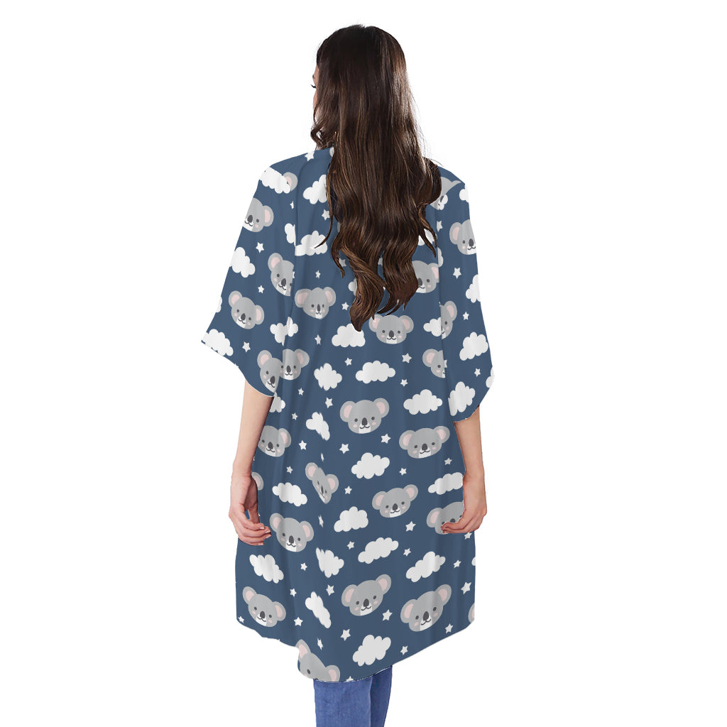 Good Night Koala Pattern Print Open Front Beach Cover Up