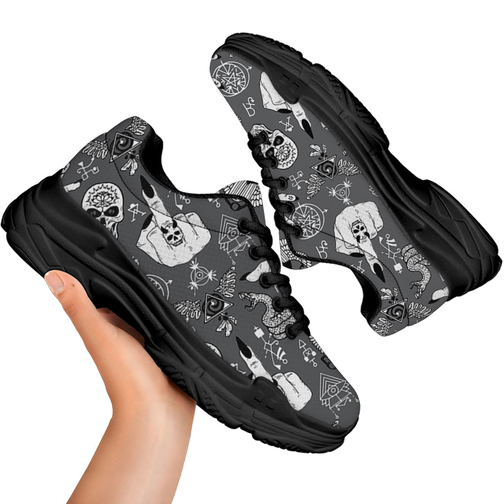 Gothic Wicca Curse Print Black Chunky Shoes