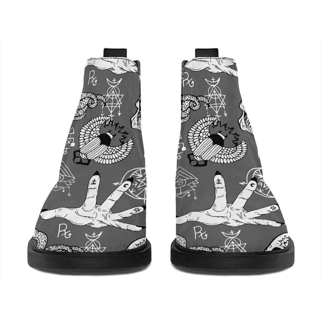 Gothic Wicca Curse Print Flat Ankle Boots