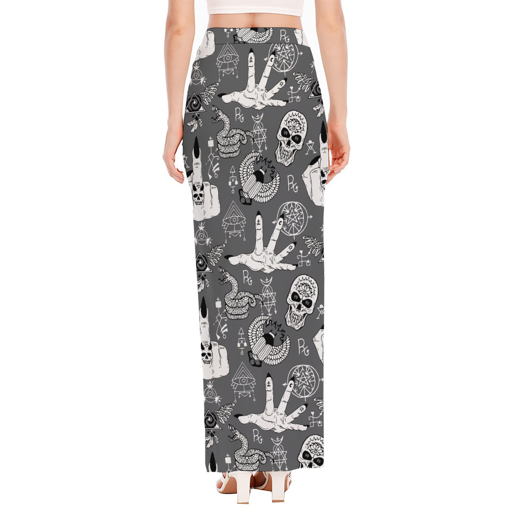 Gothic Wicca Curse Print High Slit Maxi Skirt
