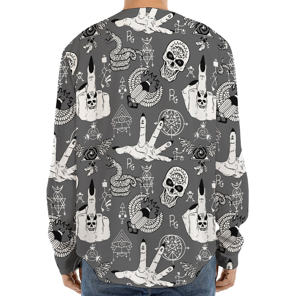 Gothic Wicca Curse Print Long Sleeve Baseball Jersey