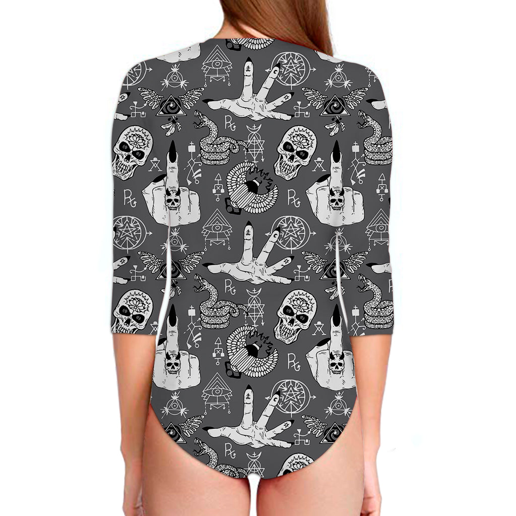 Gothic Wicca Curse Print Long Sleeve Swimsuit