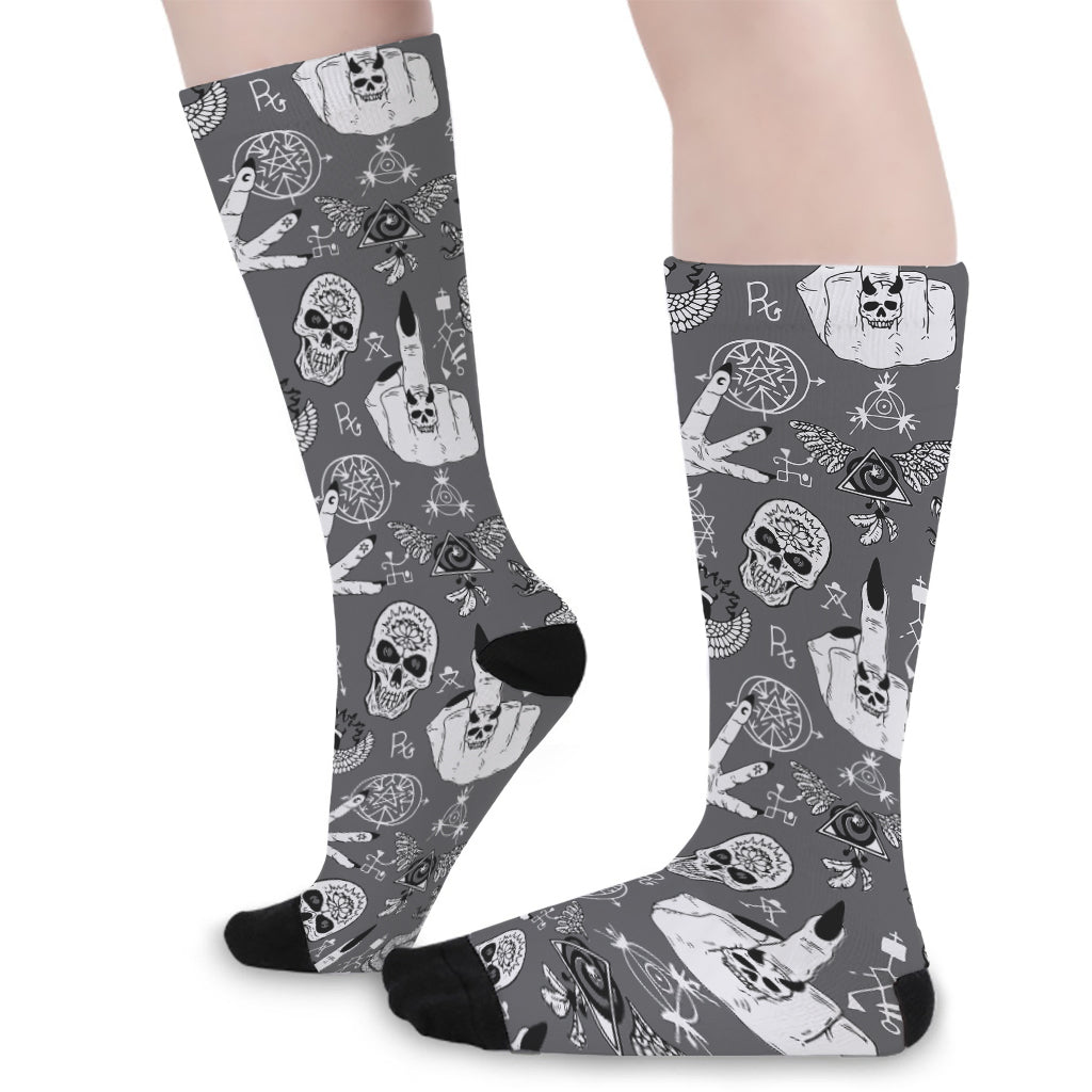 Gothic Wicca Curse Print Long Socks