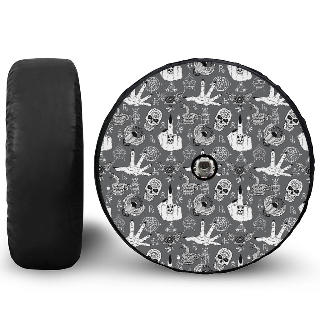 Gothic Wicca Curse Print Tire Cover With Camera Hole