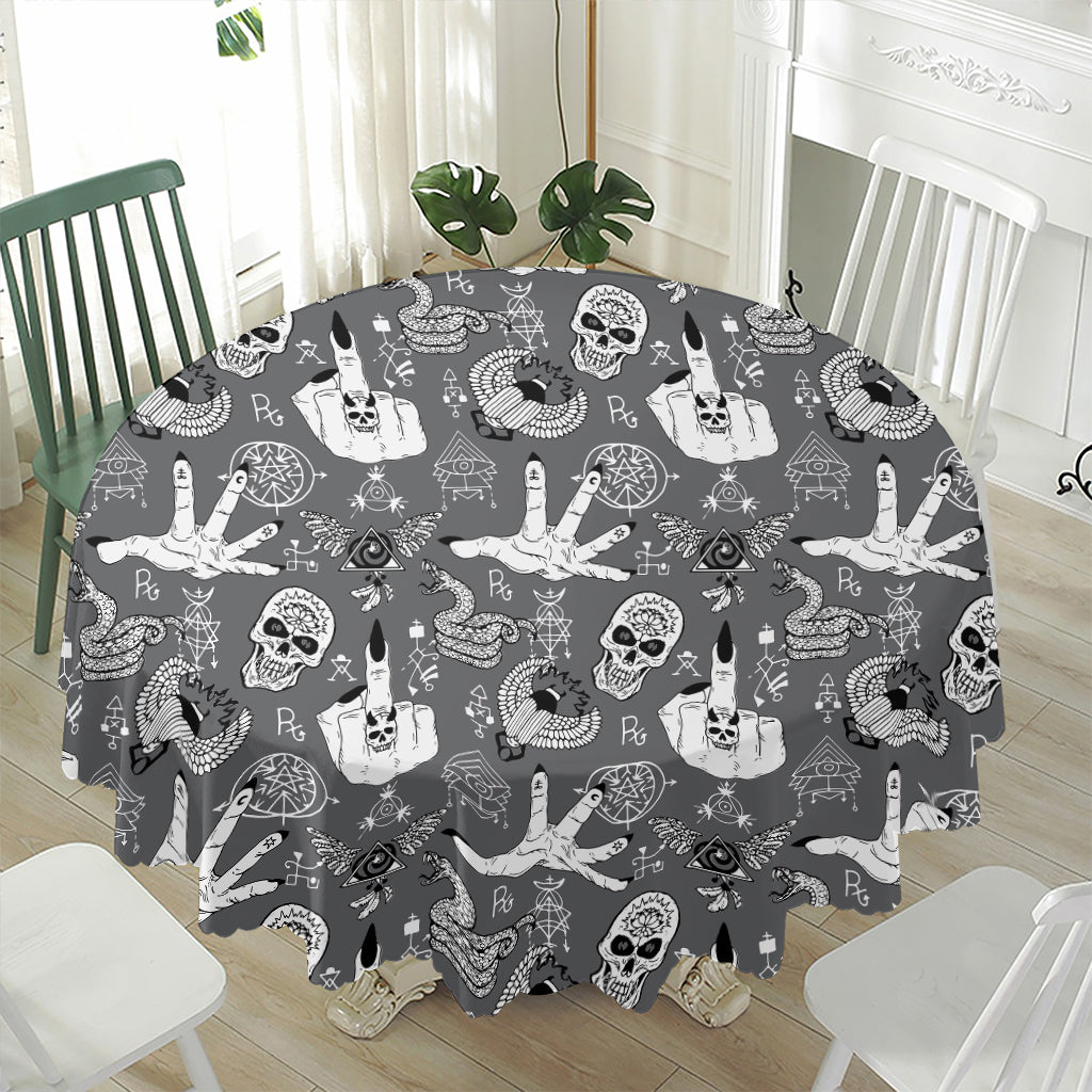 Gothic Wicca Curse Print Waterproof Round Tablecloth
