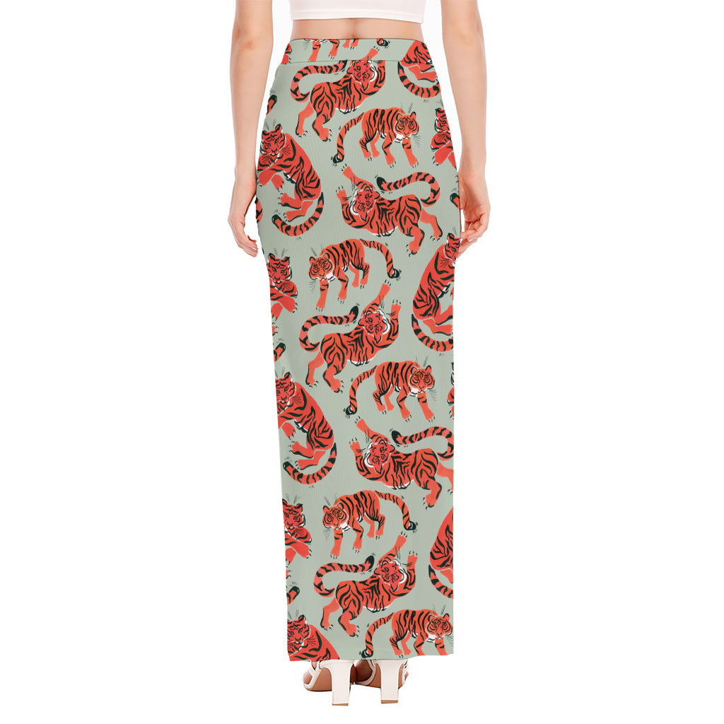 Gouache Tiger Pattern Print High Slit Maxi Skirt