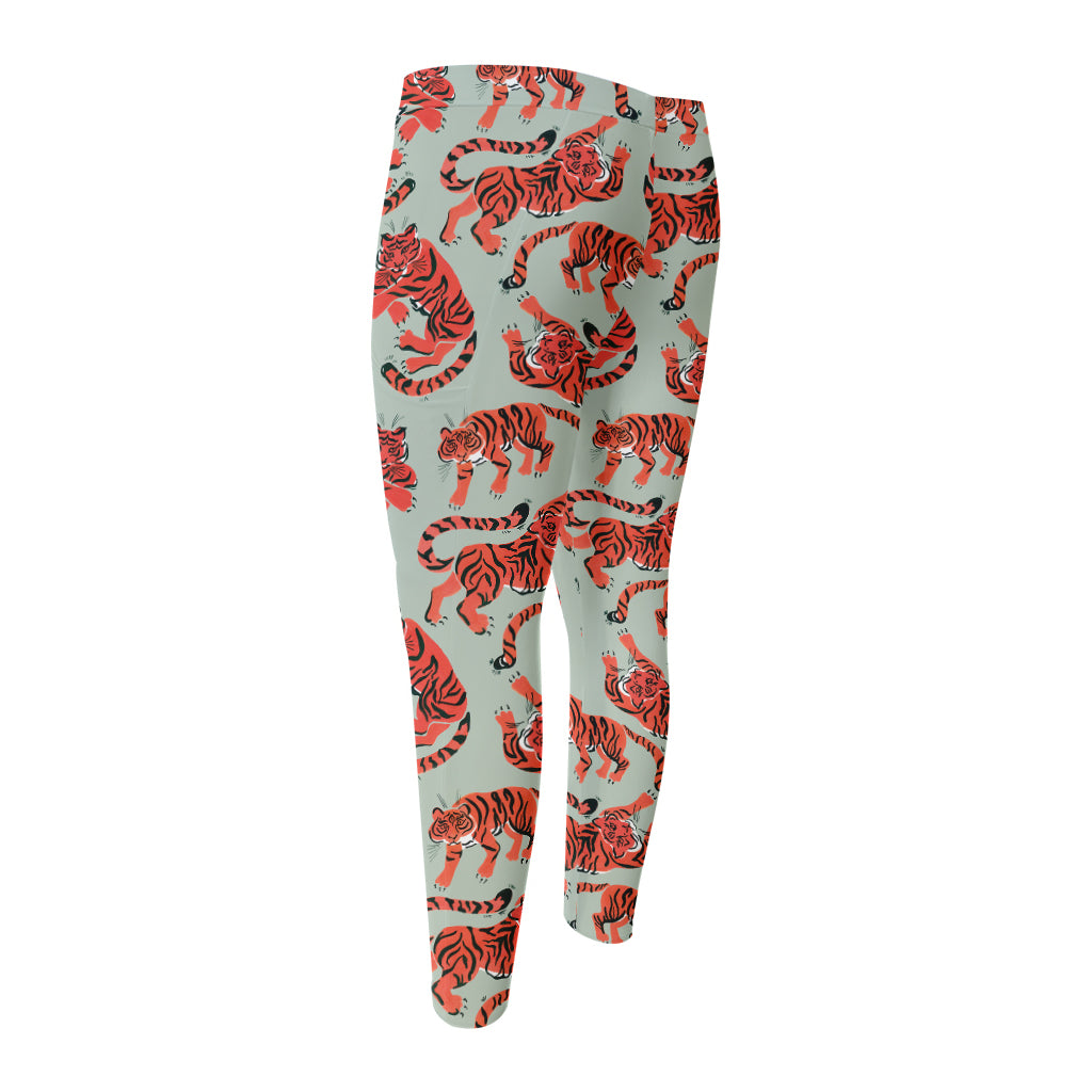 Gouache Tiger Pattern Print Men's Compression Pants
