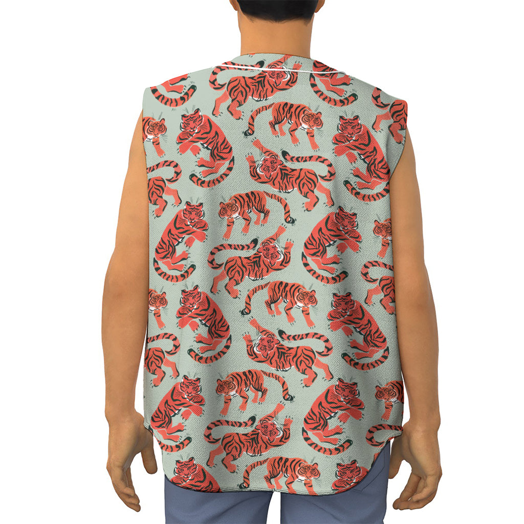 Gouache Tiger Pattern Print Sleeveless Baseball Jersey
