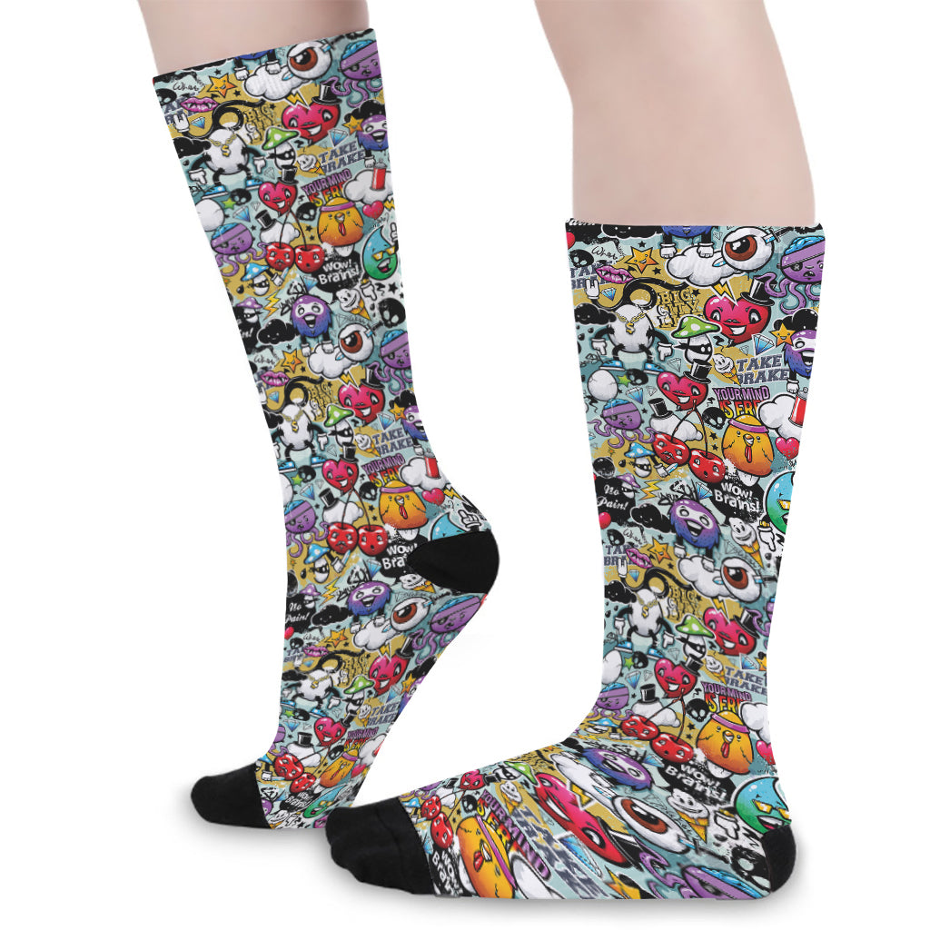 Graffiti Cartoon Characters Print Long Socks