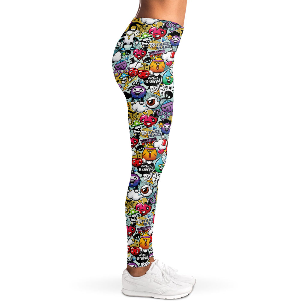 Graffiti Cartoon Characters Print Women's Leggings