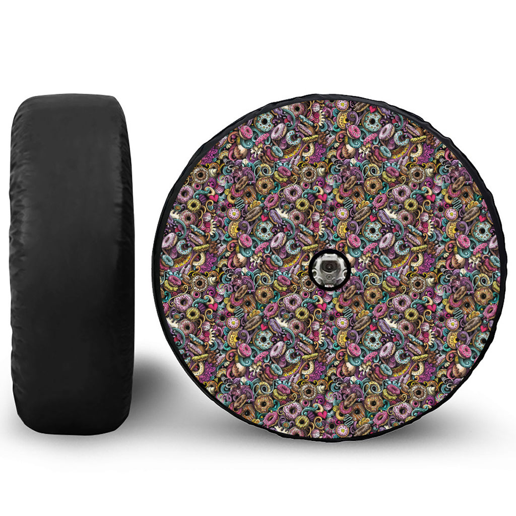 Graffiti Donut Pattern Print Tire Cover With Camera Hole