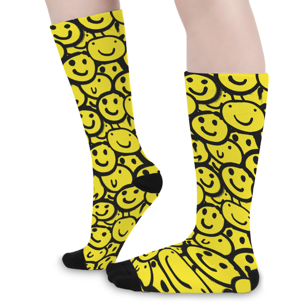 Graffiti Happy Emoji Pattern Print Long Socks