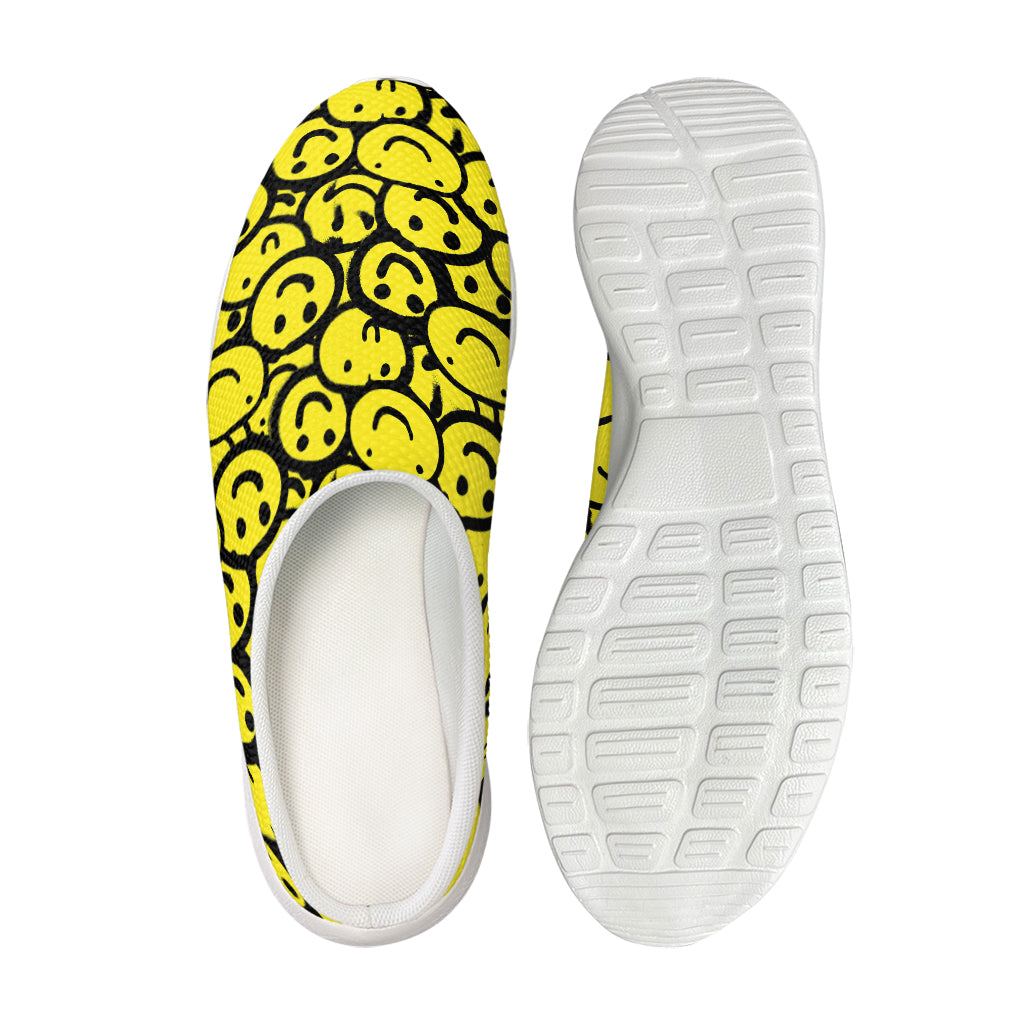 Graffiti Happy Emoji Pattern Print Mesh Casual Shoes