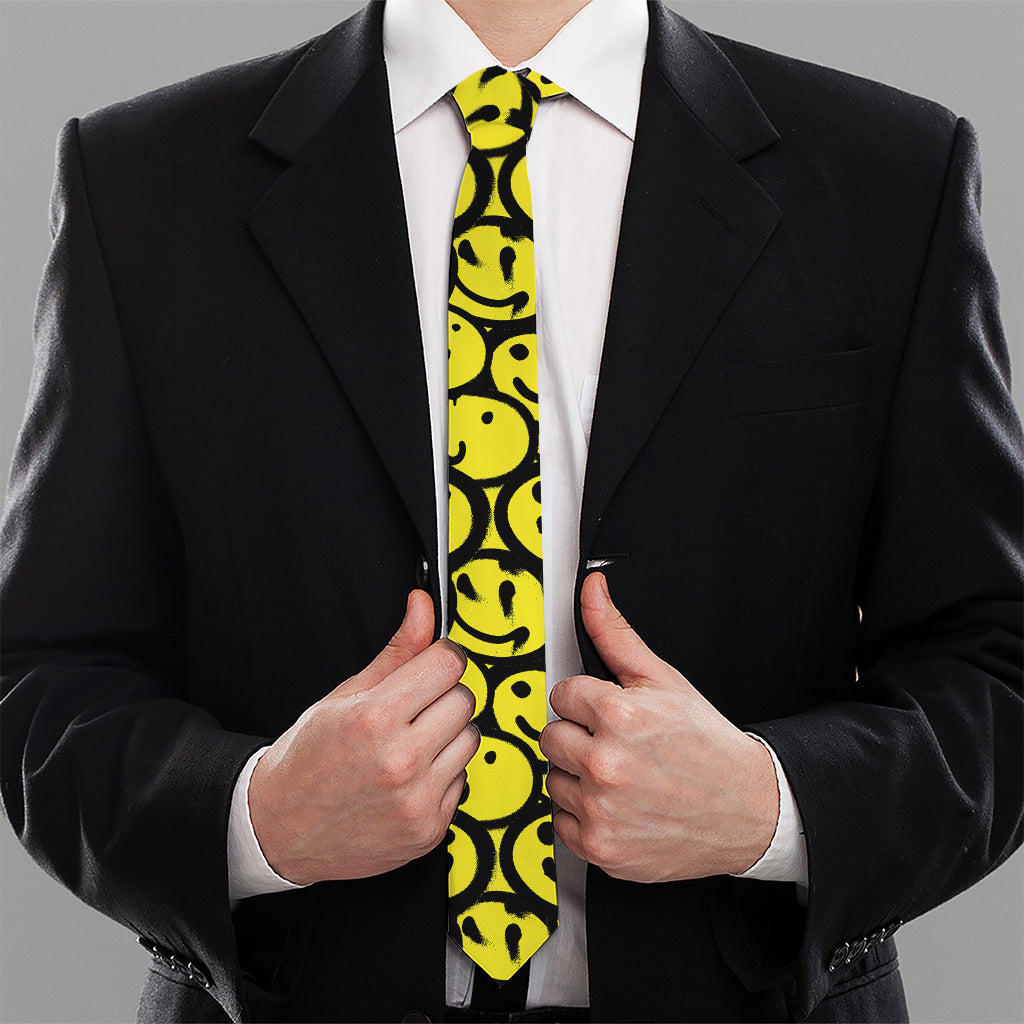 Graffiti Happy Emoji Pattern Print Necktie