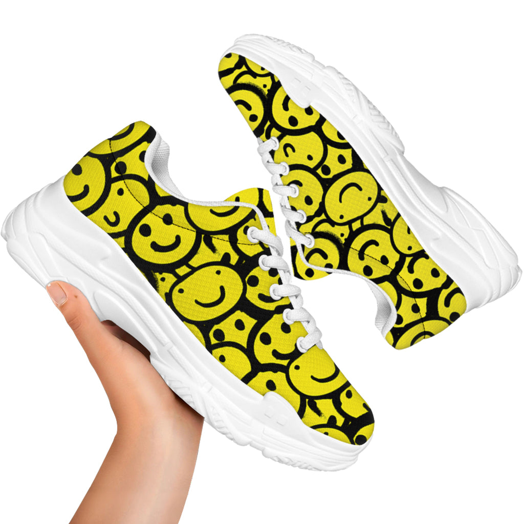 Graffiti Happy Emoji Pattern Print White Chunky Shoes