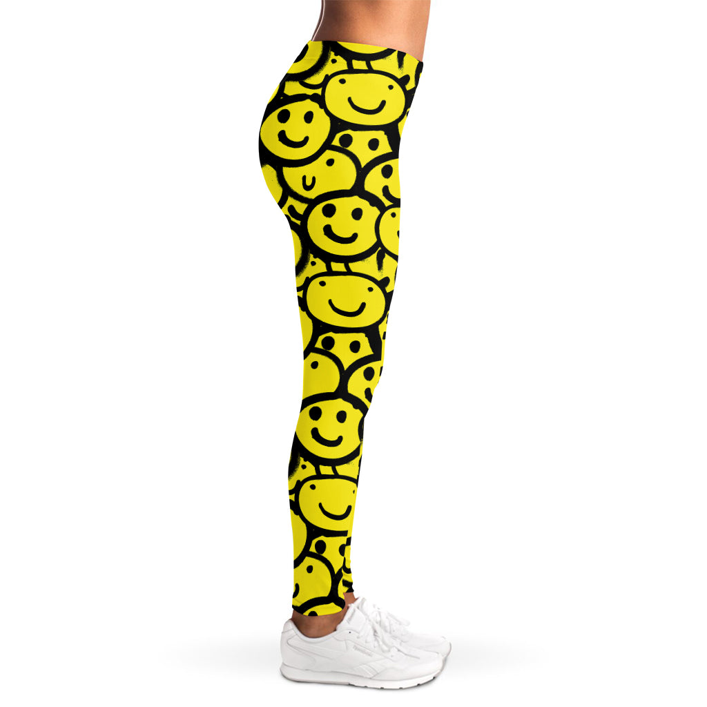 Graffiti Happy Emoji Pattern Print Women's Leggings