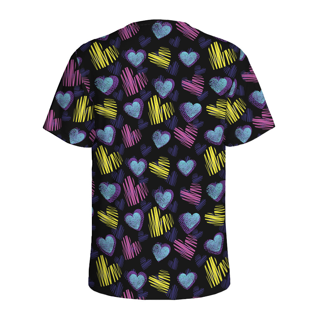 Graffiti Heart Pattern Print Men's Sports T-Shirt