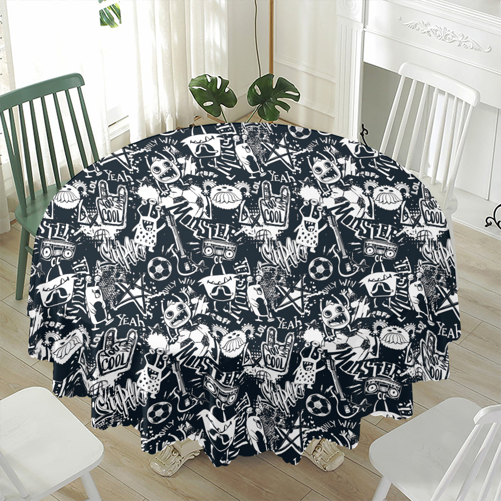 Graffiti Monster Characters Print Waterproof Round Tablecloth