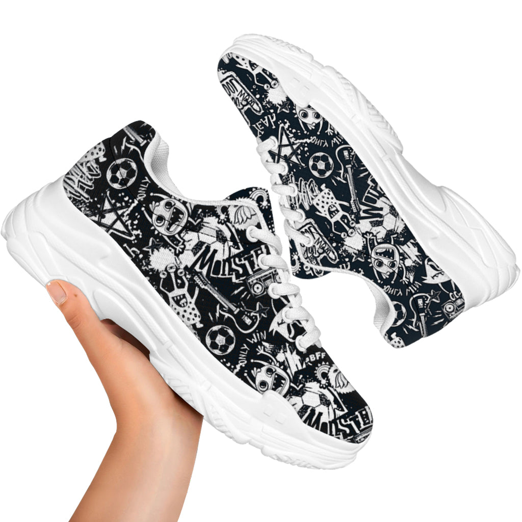 Graffiti Monster Characters Print White Chunky Shoes