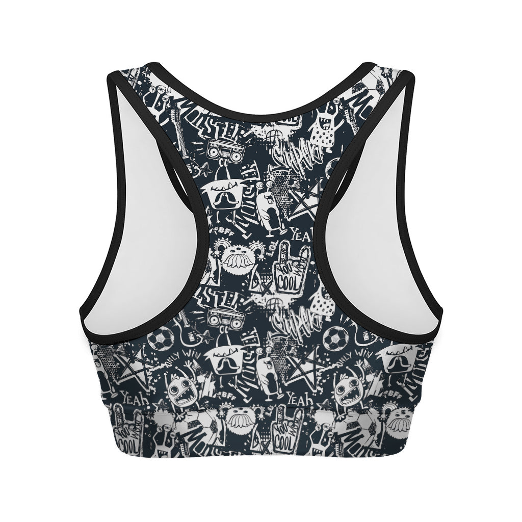 Graffiti Monster Characters Print Women's Sports Bra