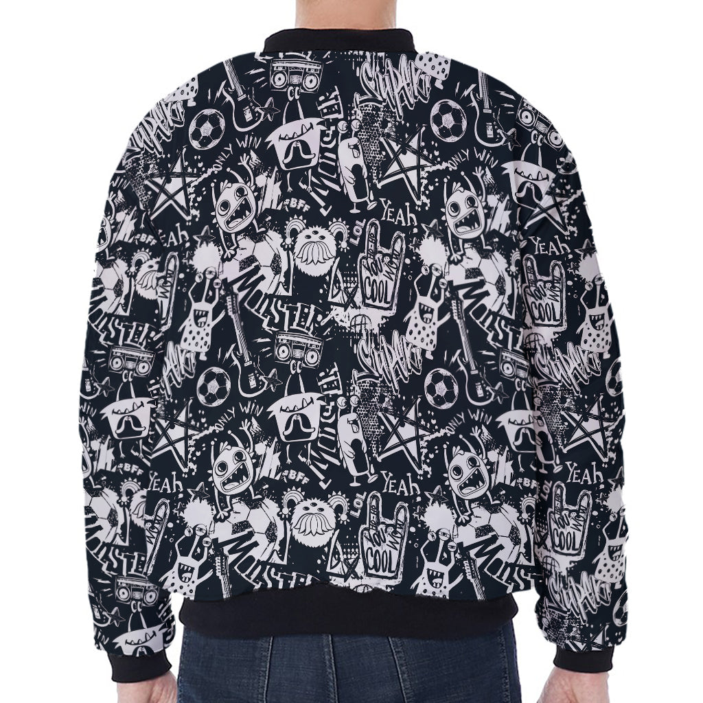 Graffiti Monster Characters Print Zip Sleeve Bomber Jacket