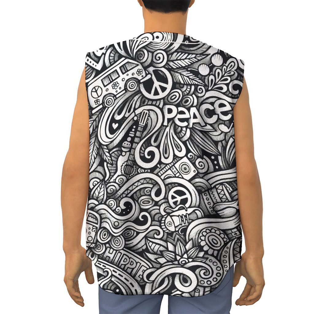 Graffiti Surfing Pattern Print Sleeveless Baseball Jersey