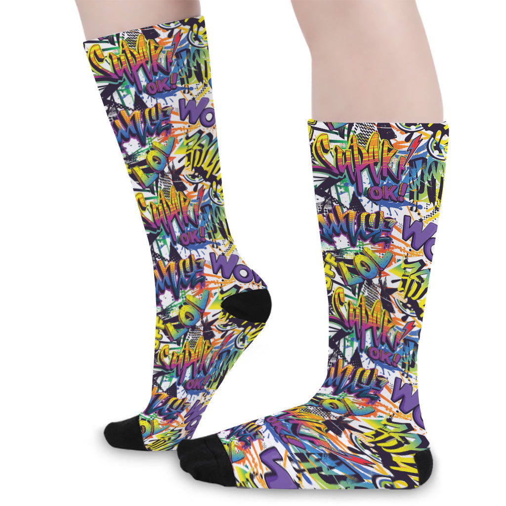 Graffiti Text Pattern Print Long Socks