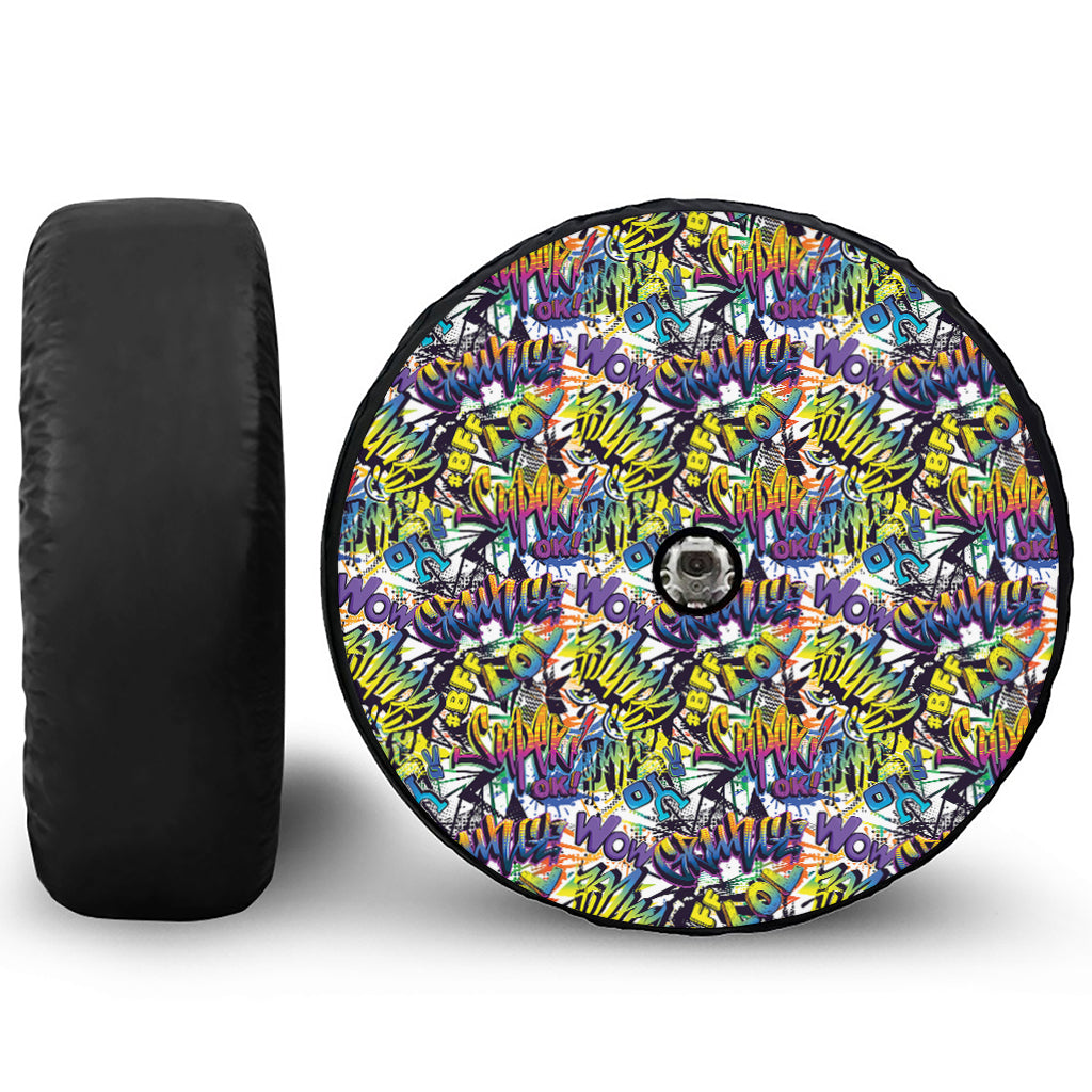 Graffiti Text Pattern Print Tire Cover With Camera Hole