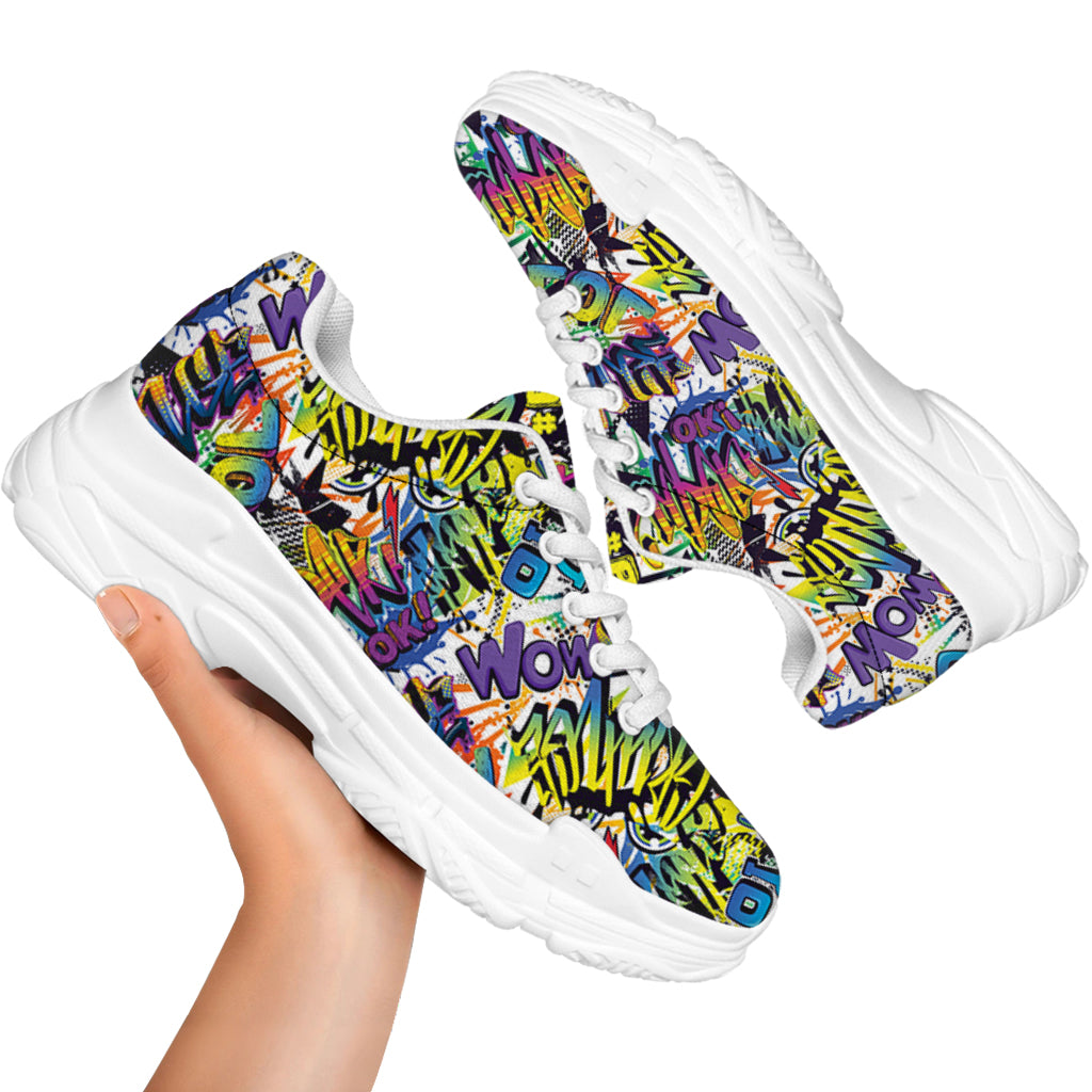 Graffiti Text Pattern Print White Chunky Shoes