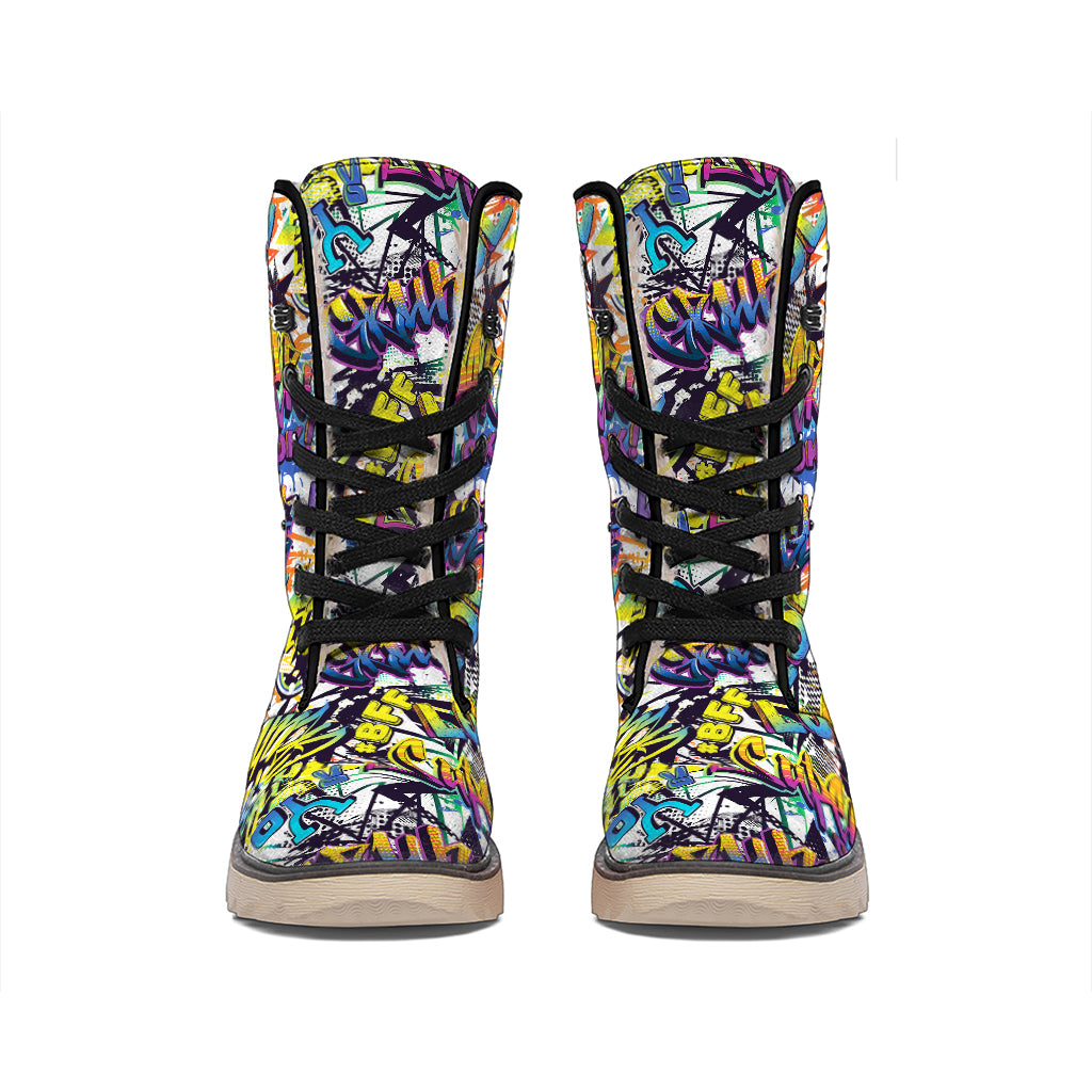 Graffiti Text Pattern Print Winter Boots