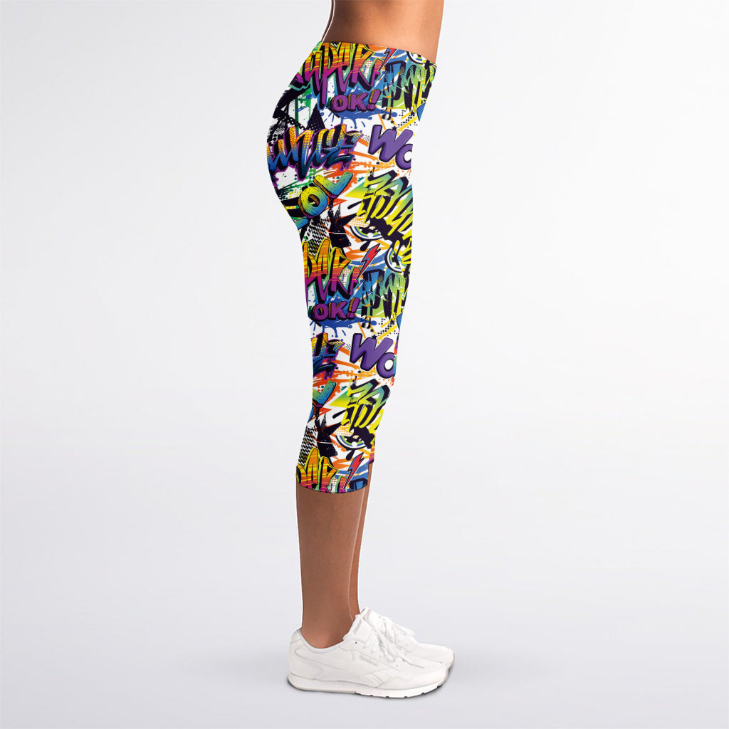 Graffiti Text Pattern Print Women's Capri Leggings