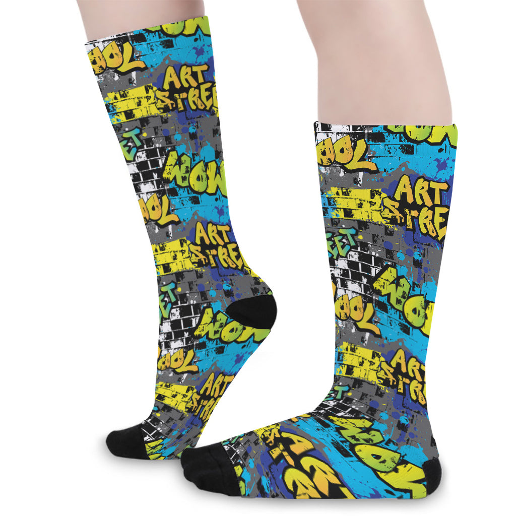 Graffiti Wall Print Long Socks