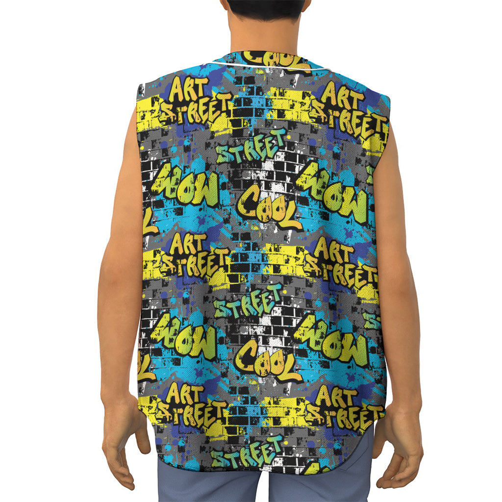 Graffiti Wall Print Sleeveless Baseball Jersey