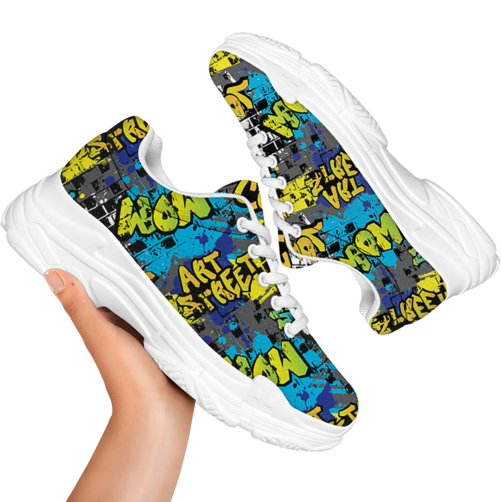 Graffiti Wall Print White Chunky Shoes