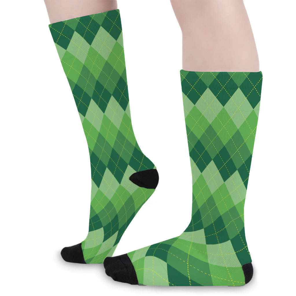Grass Green Argyle Pattern Print Long Socks