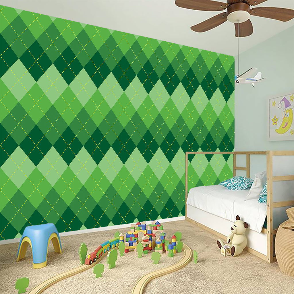 Grass Green Argyle Pattern Print Wall Sticker