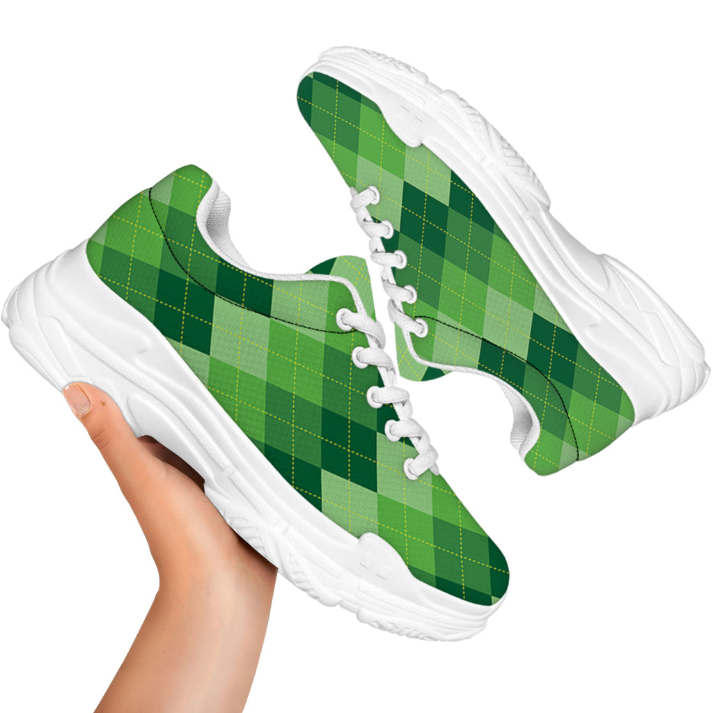 Grass Green Argyle Pattern Print White Chunky Shoes