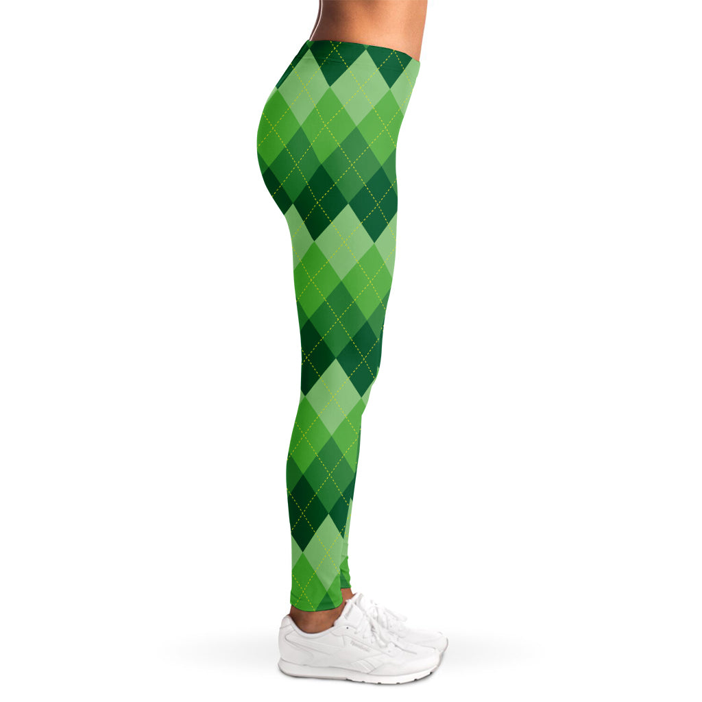 Grass Green Argyle Pattern Print Women's Leggings
