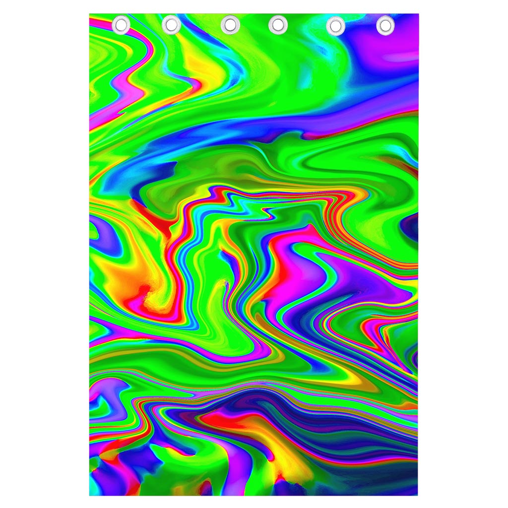 Green Abstract Liquid Trippy Print Curtain