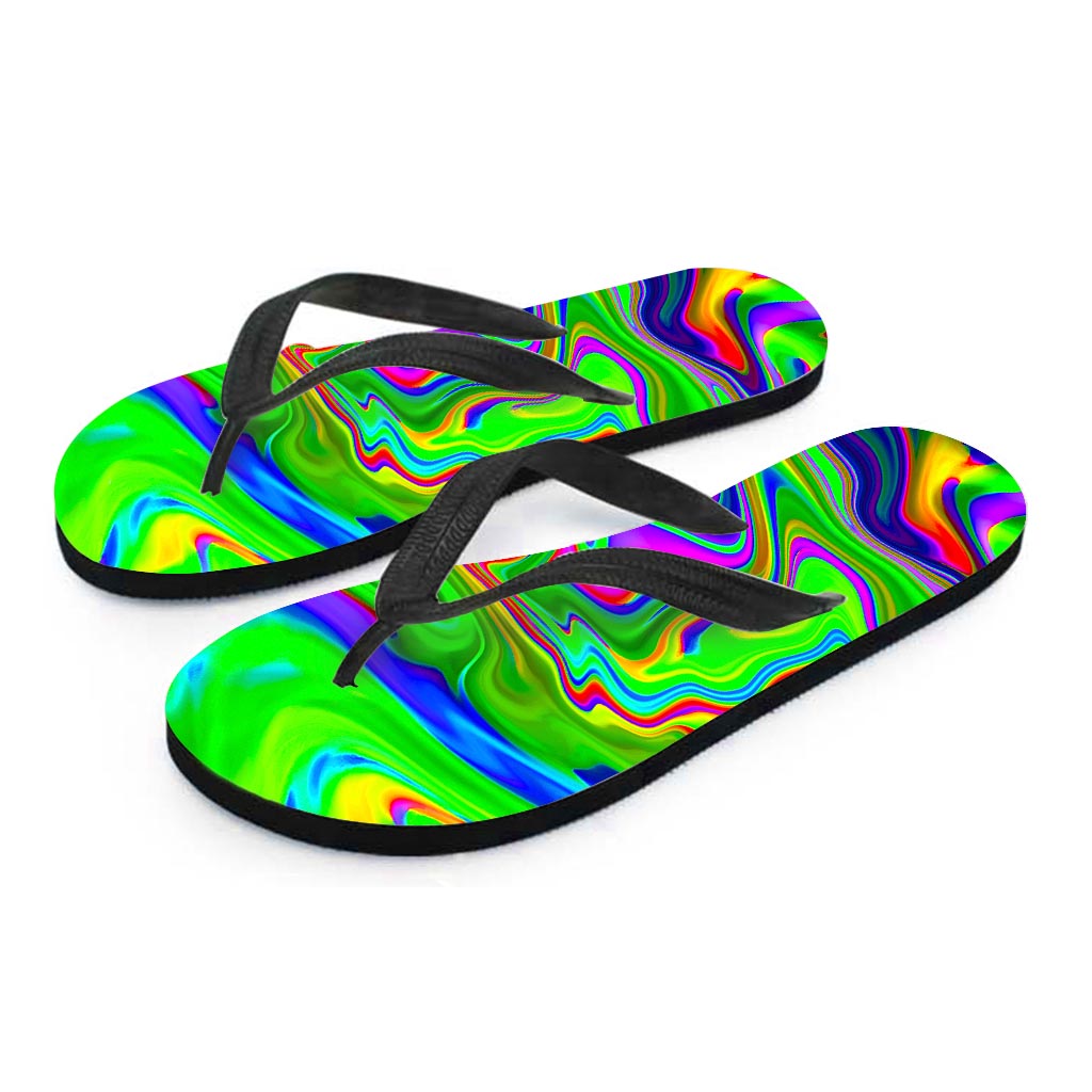 Green Abstract Liquid Trippy Print Flip Flops