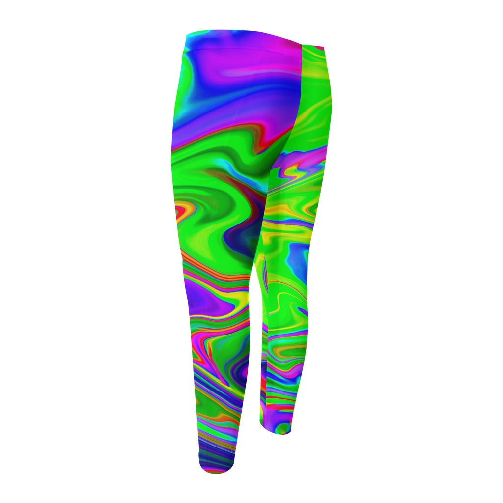 Green Abstract Liquid Trippy Print Men's Compression Pants