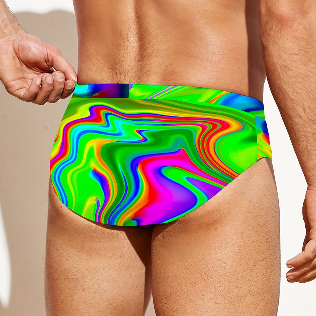 Green Abstract Liquid Trippy Print Men's Swim Briefs