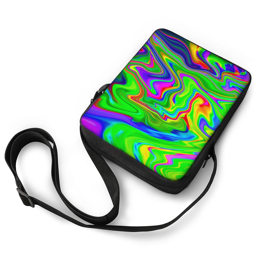 Green Abstract Liquid Trippy Print Rectangular Crossbody Bag